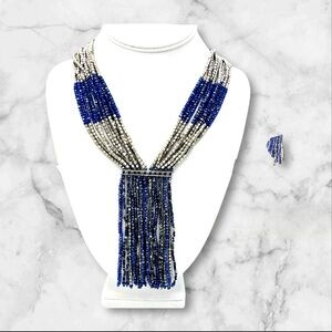 Chic Blue and Silver Beaded Necklace